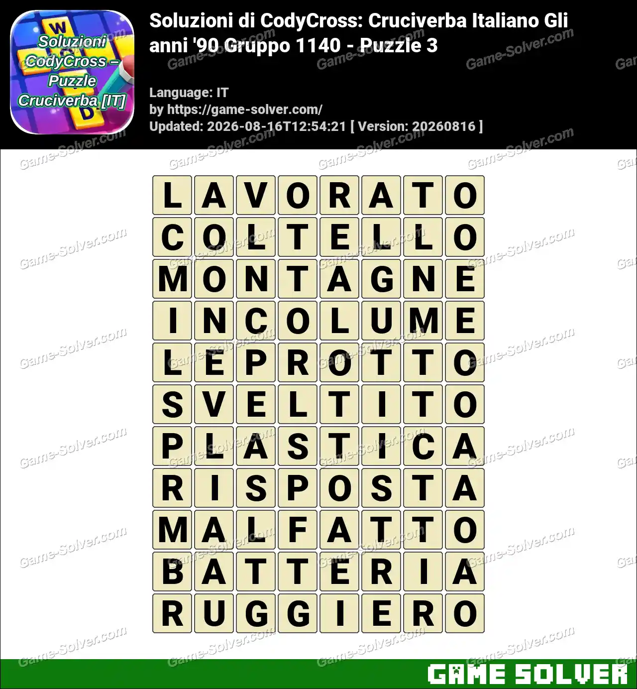 Soluzioni di CodyCross: Cruciverba Italiano Gli anni ’90 Gruppo 1140 – Puzzle 3